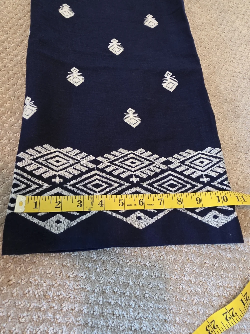 Zara Navy Wide-Leg Embroidered Pants with White Motif